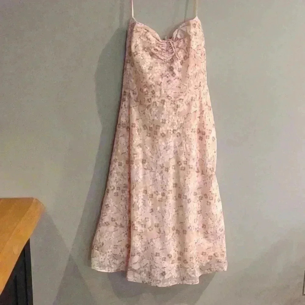 EUC J Crew strapless flower print pink dress women's 8
